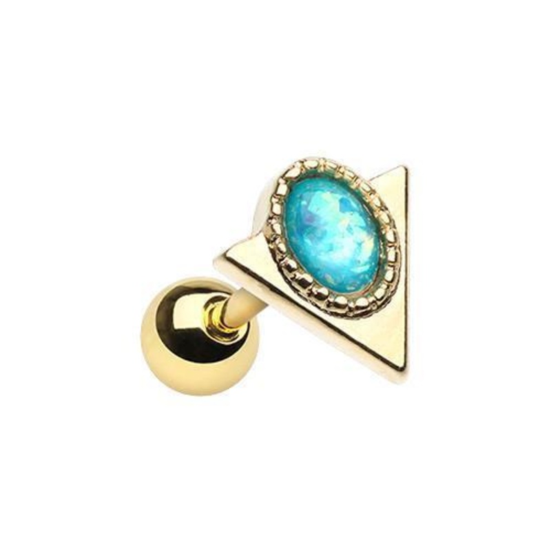 Teal Golden Egyptian Pharaoh Tragus Cartilage Barbell Earring – 1 Piece 18G (1mm) Length: 1/4″ (6mm)
