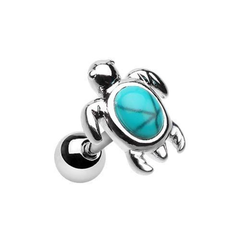 Turquoise Wild Marine Synthetic Turquoise Stone Turtle Tragus Cartilage Barbell Earring – 1 Piece 18G (1mm) Length: 1/4″ (6mm)