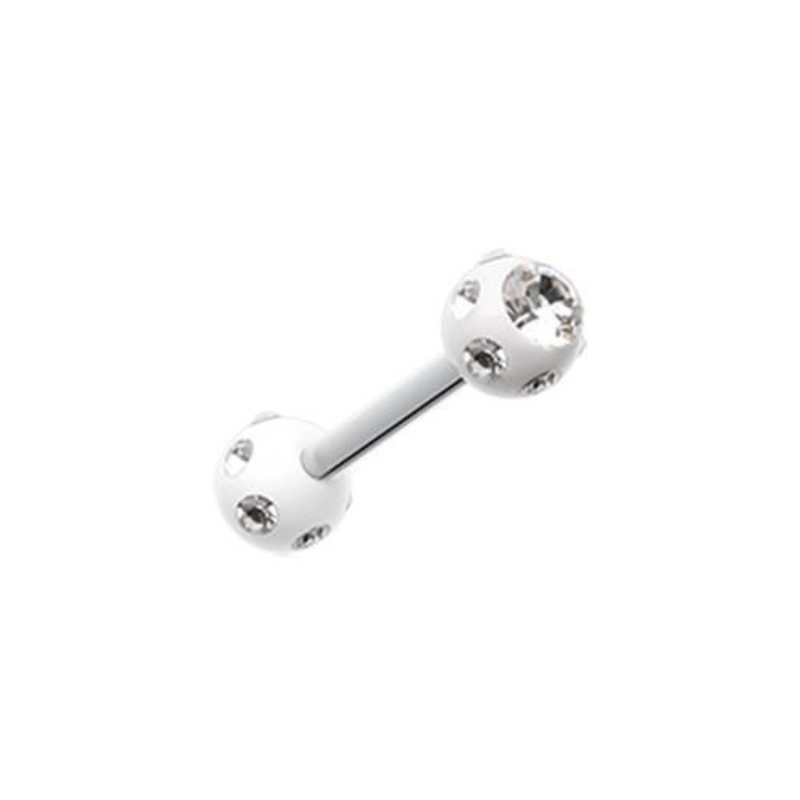 White/Clear Double Aurora Gem Ball Acrylic Top Tragus Cartilage Barbell Earring – 1 Piece 16G (1.2mm) Length: 5/16″ (8mm) | Ball-Size: 1/8″ (3mm)