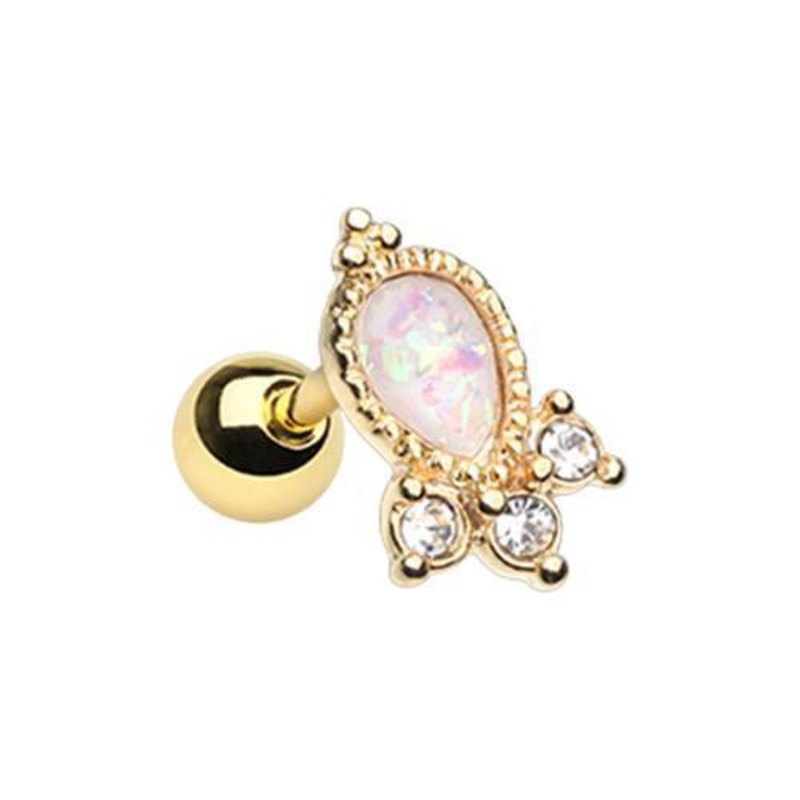 White/Clear Golden Her Eminence Tragus Cartilage Barbell Earring – 1 Piece 18G (1mm) Length: 1/4″ (6mm)