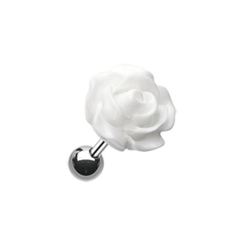 White Dainty Rose Tragus Cartilage Barbell Earring – 1 Piece 18G (1mm) Length: 1/4″ (6mm)