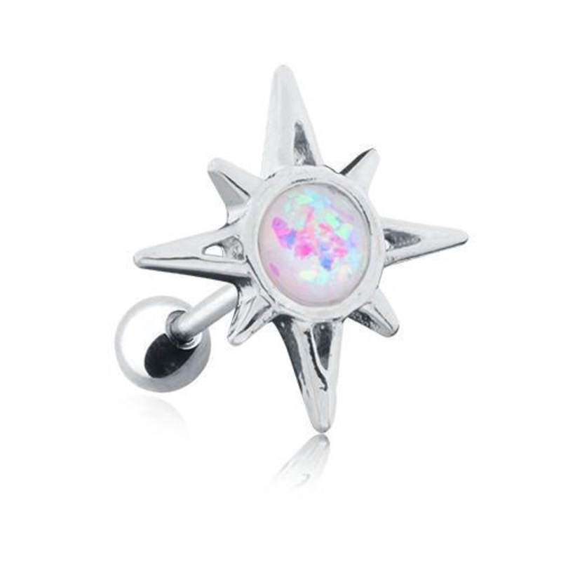 White Opal Sunburst Tragus Cartilage Barbell Earring – 1 Piece 18G (1mm) Length: 1/4″ (6mm)