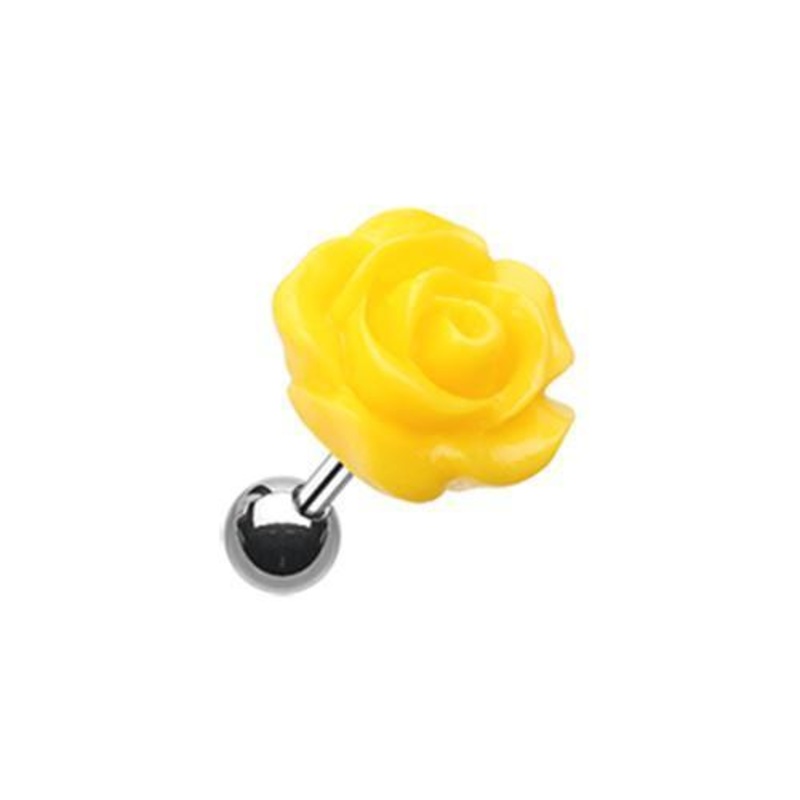 Yellow Dainty Rose Tragus Cartilage Barbell Earring – 1 Piece 18G (1mm) Length: 1/4″ (6mm)