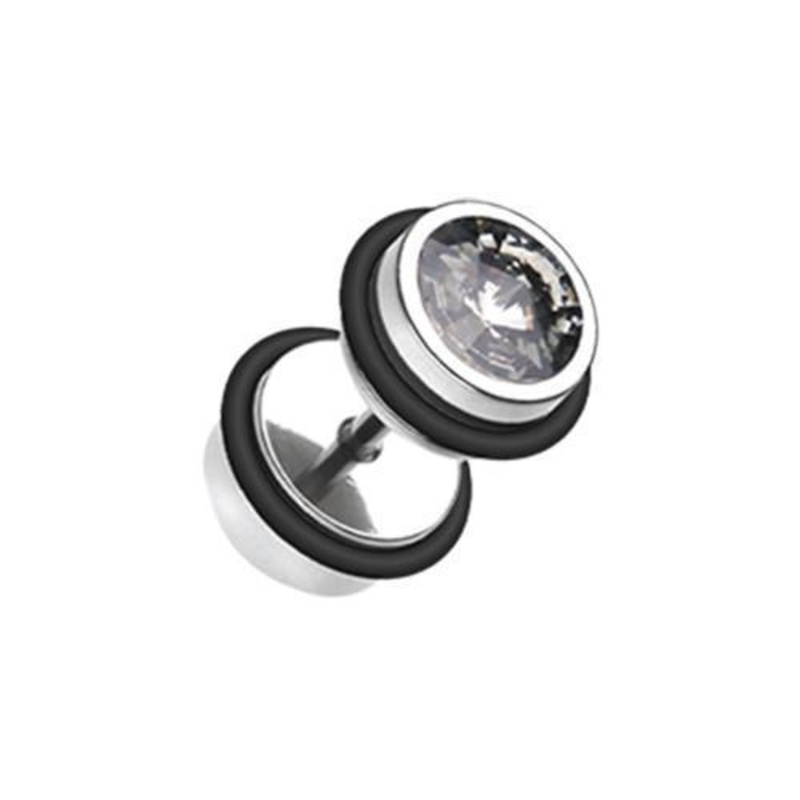 Black Diamond Pointy Crystalline Steel Fake Plug – 1 Pair 16G (1.2mm) Length : 1/4″ (6mm) | Ball-Size : 1/4″ (6mm)