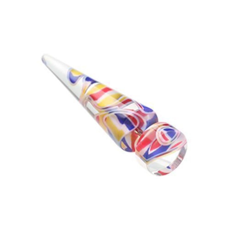 Yellow/Blue Marble Inlay UV Acrylic Fake Taper – 1 Pair 18G (1mm) Length : 1/4″ (6mm) | Ball-Size : 5/16″ (8mm)