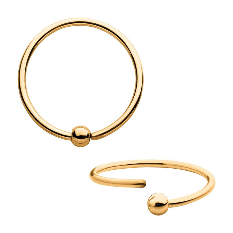 24Kt Gold Titanium Fixed Bead Bendable Captive Bead Ring Attached Ball 18G (1mm) Length/Inner Diameter: 1/4″ (6mm) | Ball-Size: Ball: 2mm