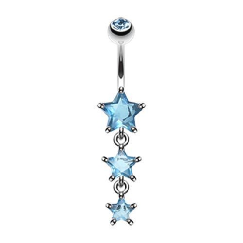 Aqua Sparkling Star Drop Dangle Belly Ring 14G (1.6mm) Length: 3/8″ (10mm)