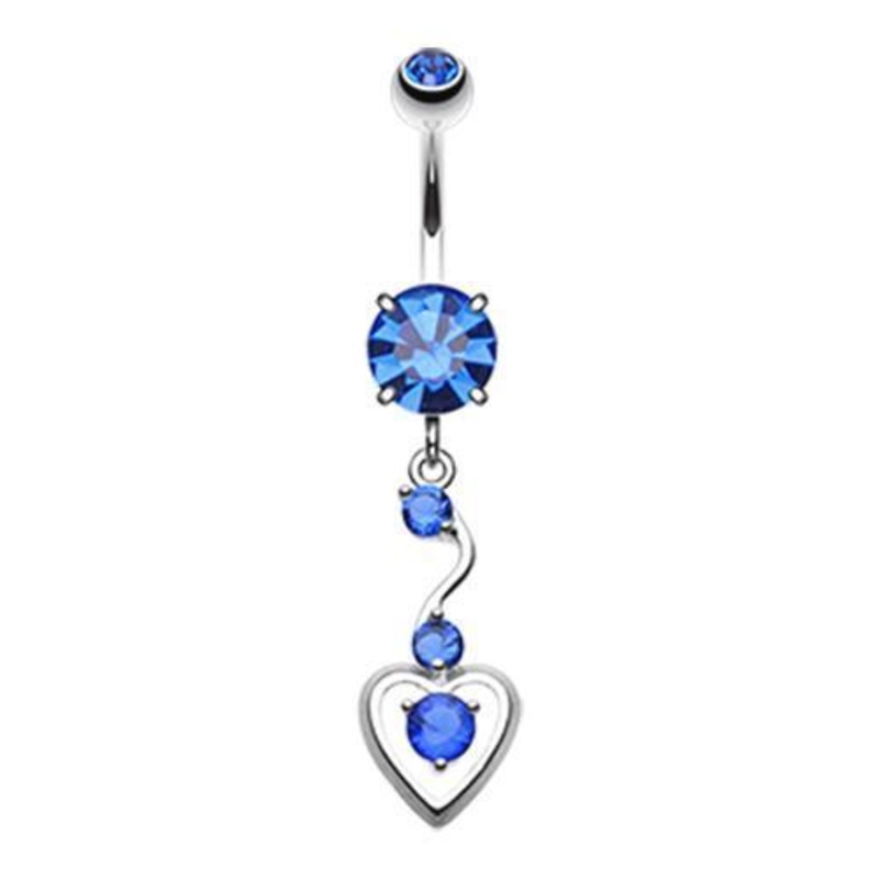 Blue Dainty Dangled Heart Dangle Belly Ring 14G (1.6mm) Length: 3/8″ (10mm)