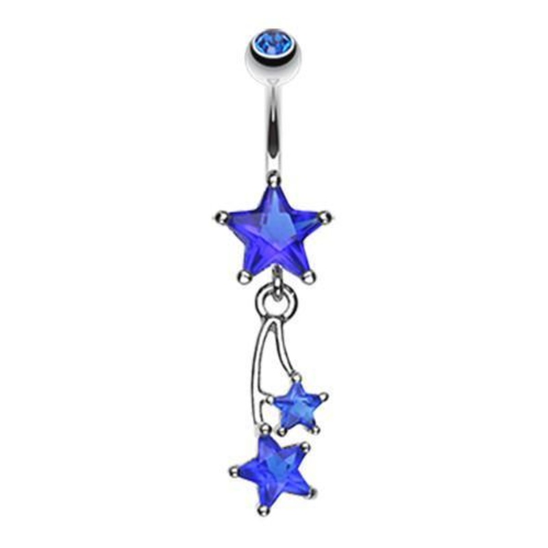 Blue Shooting Star Sparkle Dangle Belly Ring 14G (1.6mm) Length: 3/8″ (10mm)