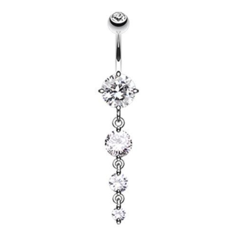 Clear Brilliant Gem Cascade Dangle Belly Ring 14G (1.6mm) Length: 3/8″ (10mm)