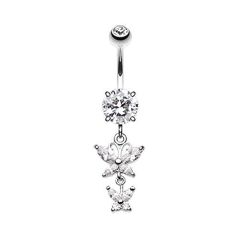 Clear Butterfly Besties Dangle Belly Ring 14G (1.6mm) Length: 3/8″ (10mm)