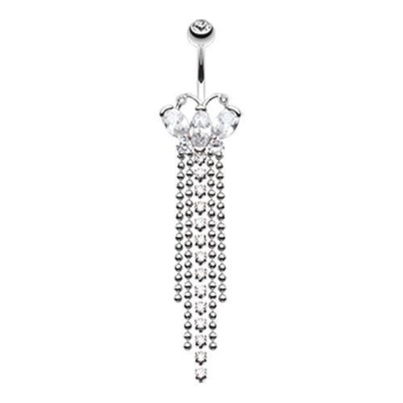 Clear Butterfly Dazzle Showers Dangle Belly Ring 14G (1.6mm) Length: 3/8″ (10mm)