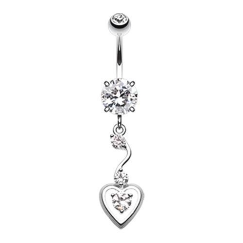 Clear Dainty Dangled Heart Dangle Belly Ring 14G (1.6mm) Length: 3/8″ (10mm)