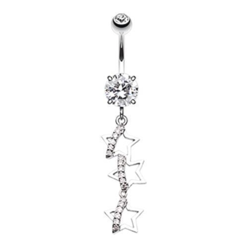 Clear Dangling Stars Dangle Belly Ring 14G (1.6mm) Length: 3/8″ (10mm)