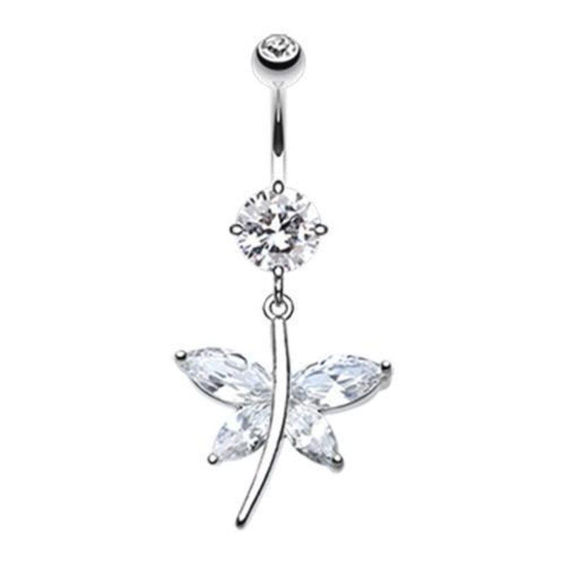 Clear Dazzling Butterfly Dangle Belly Ring 14G (1.6mm) Length: 3/8″ (10mm)