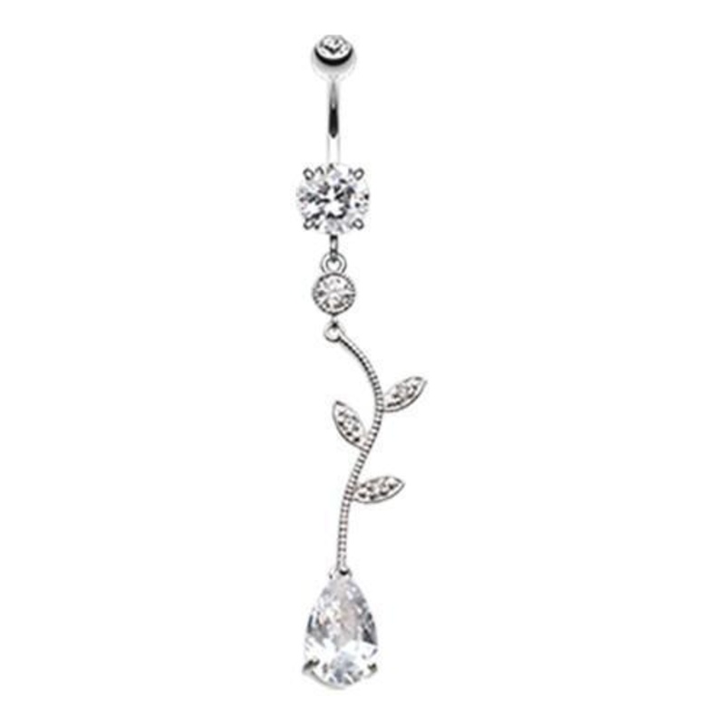 Clear Elegant Vine Drop Dangle Belly Ring 14G (1.6mm) Length: 3/8″ (10mm)