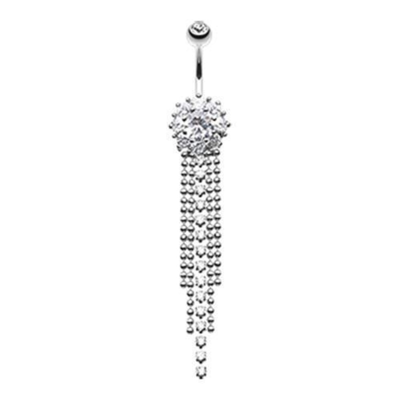 Clear Exquisite Bedazzled Cascading Dangle Belly Ring 14G (1.6mm) Length: 3/8″ (10mm)
