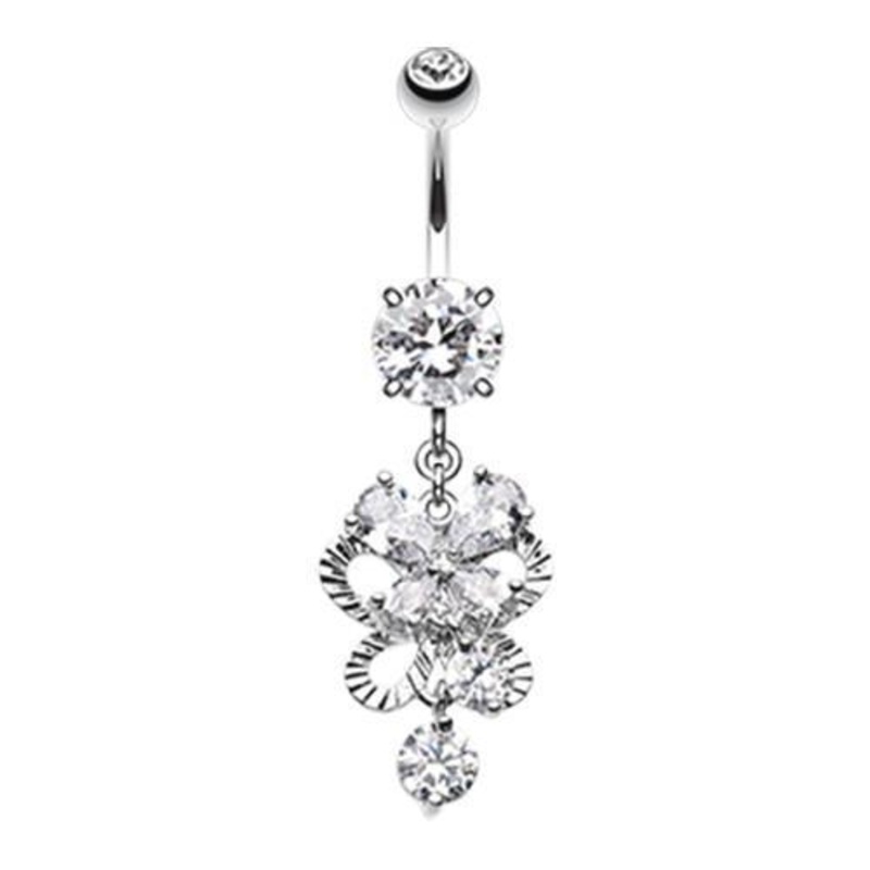 Clear Exuberant Chandelier Dangle Belly Ring 14G (1.6mm) Length: 3/8″ (10mm)