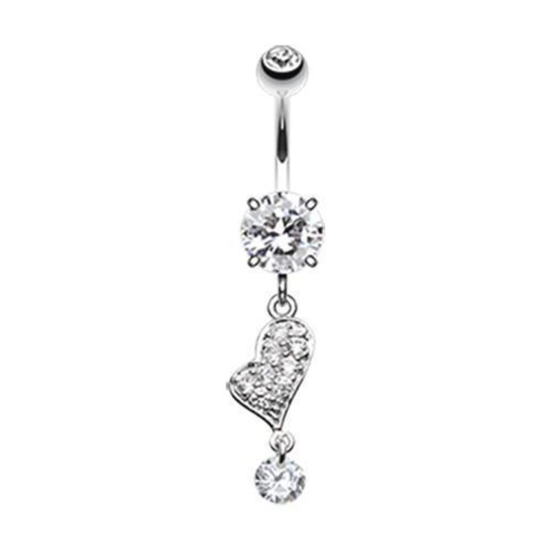 Clear Gemed Heart Dangle Belly Ring 14G (1.6mm) Length: 3/8″ (10mm)
