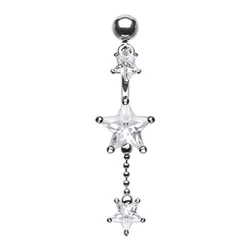 Clear Glistening Falling Stars Dangle Belly Ring 14G (1.6mm) Length: 3/8″ (10mm)
