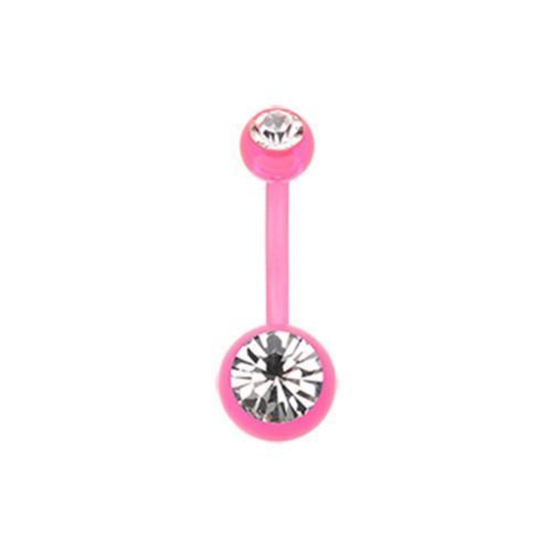 Pink Bio Flexible Shaft Gem Ball Acrylic Belly Button Ring Belly Retainer – 1 Piece 14G (1.6mm) Length : 3/8″ (10mm) | Ball-Size : 3/16×5/16″ (5x8mm)
