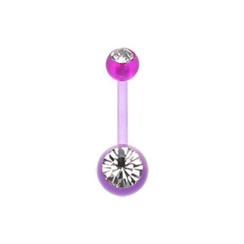 Purple Bio Flexible Shaft Gem Ball Acrylic Belly Button Ring Belly Retainer – 1 Piece 14G (1.6mm) Length : 3/8″ (10mm) | Ball-Size : 3/16×5/16″ (5x8mm)
