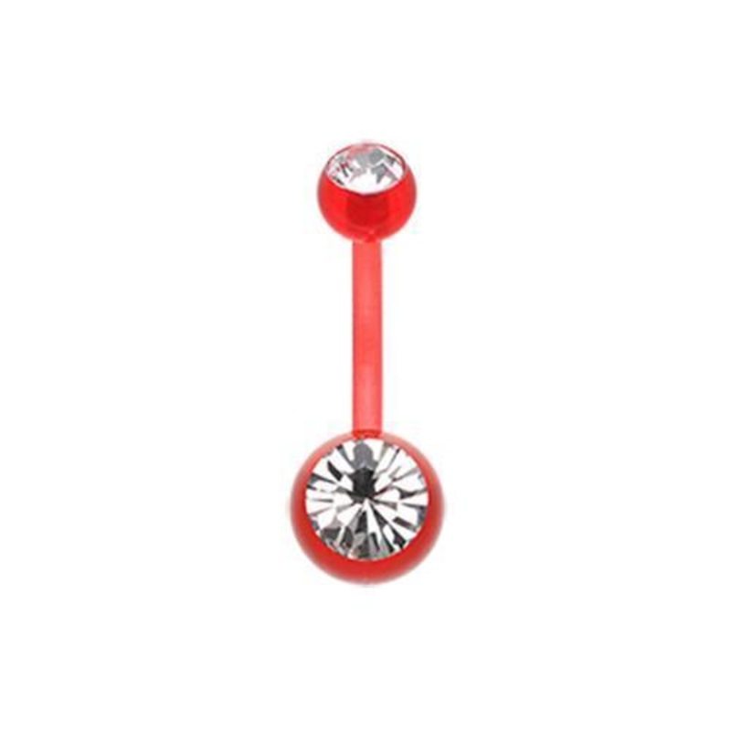 Red Bio Flexible Shaft Gem Ball Acrylic Belly Button Ring Belly Retainer – 1 Piece 14G (1.6mm) Length : 3/8″ (10mm) | Ball-Size : 3/16×5/16″ (5x8mm)