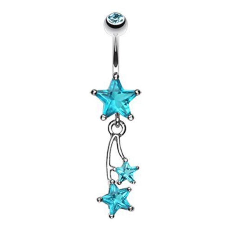 Teal Shooting Star Sparkle Dangle Belly Ring 14G (1.6mm) Length: 3/8″ (10mm)