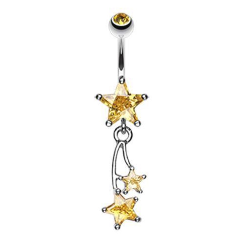 Yellow Shooting Star Sparkle Dangle Belly Ring 14G (1.6mm) Length: 3/8″ (10mm)