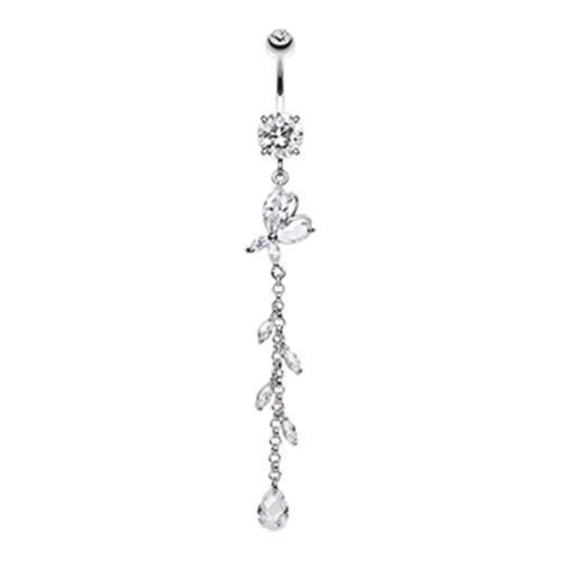 Clear Butterfly Gem Sparkle Dangle Belly Ring 14G (1.6mm) Length: 3/8″ (10mm)