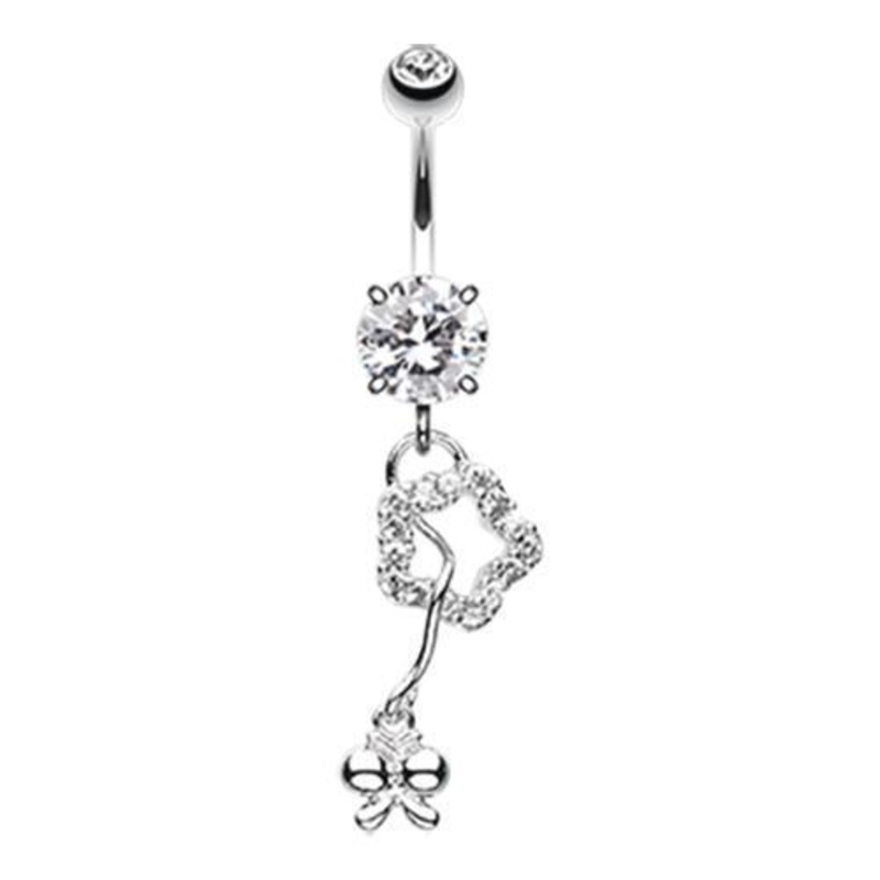 Clear Charming Star Loop Dangle Belly Ring 14G (1.6mm) Length: 3/8″ (10mm)