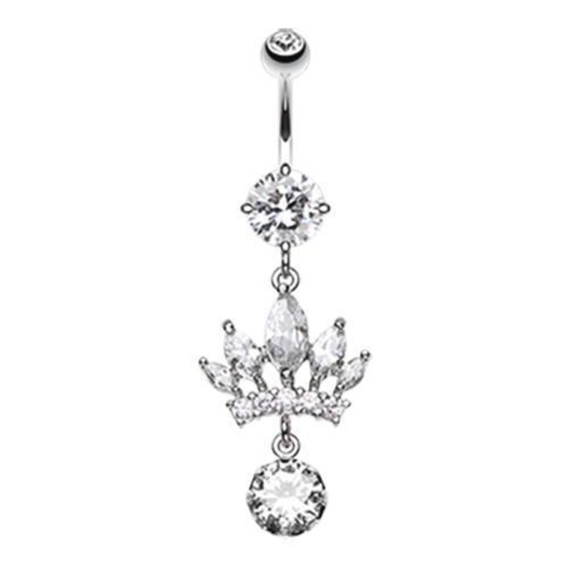 Clear Crown Gem Dazzle Dangle Belly Ring 14G (1.6mm) Length: 3/8″ (10mm)