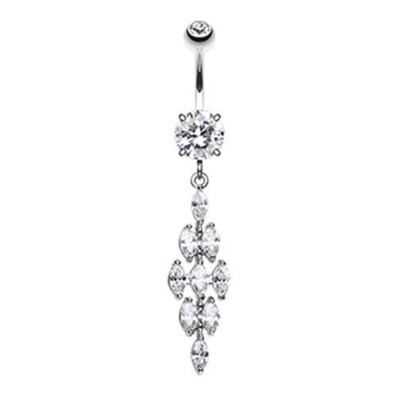 Clear Crystal Tier Dangle Belly Ring 14G (1.6mm) Length: 3/8″ (10mm)