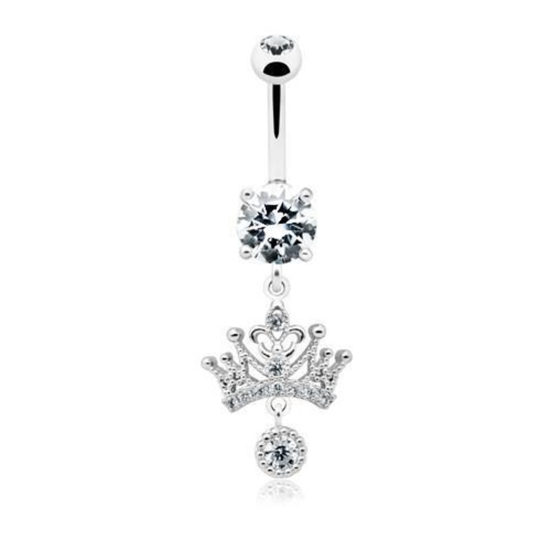 Clear Dainty Crown Dangle Belly Ring 14G (1.6mm) Length: 3/8″ (10mm)