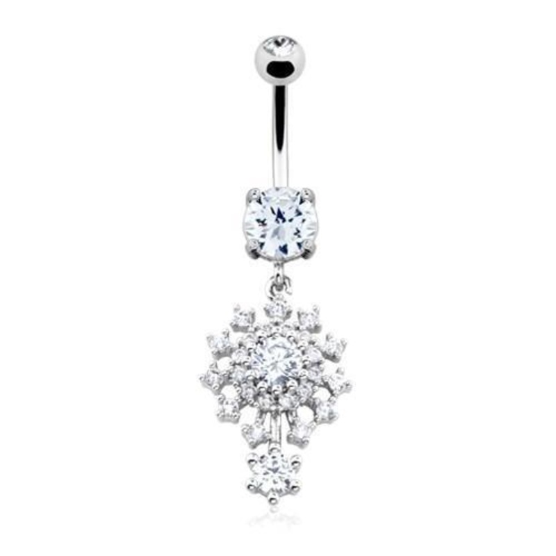 Clear Dazzling Big Bang Atomic Dangle Belly Ring 14G (1.6mm) Length: 3/8″ (10mm)