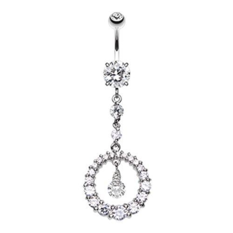 Clear Eternity Circle Sparkle Dangle Belly Ring 14G (1.6mm) Length: 3/8″ (10mm)