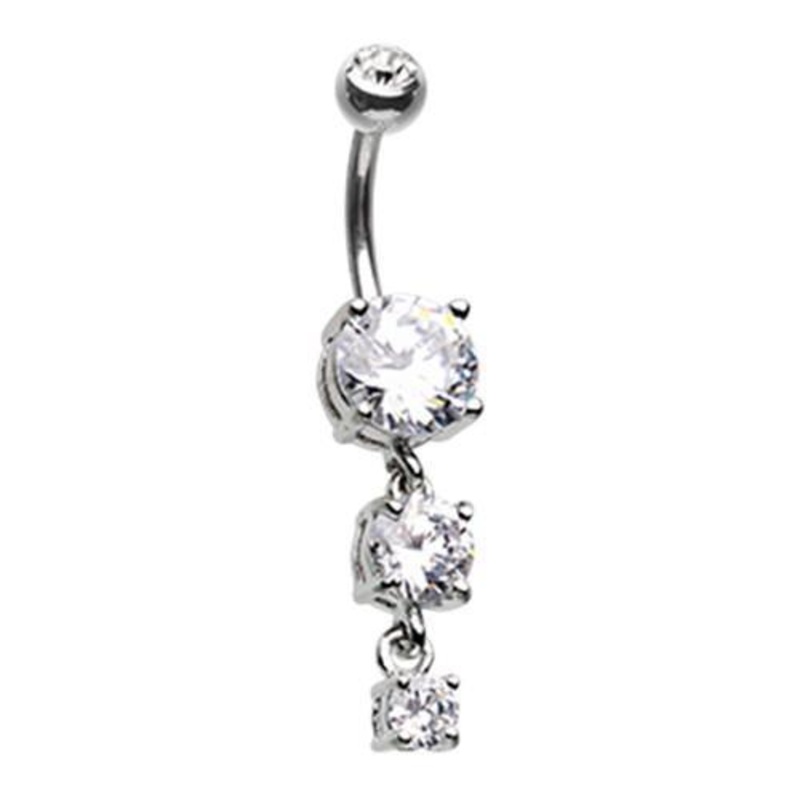 Clear Gem Cascade Dangle Belly Ring 14G (1.6mm) Length: 3/8″ (10mm)