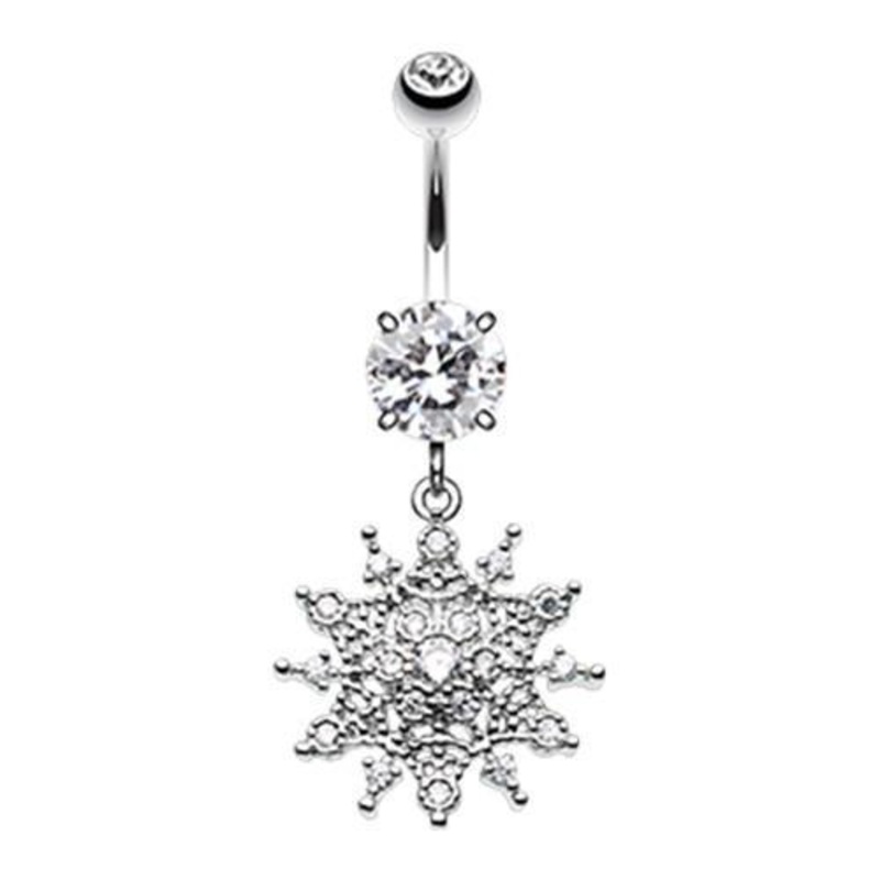 Clear Glistening Atomic Sunburst Dangle Belly Ring 14G (1.6mm) Length: 3/8″ (10mm)