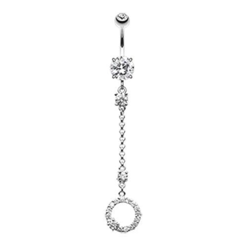 Clear Glistening Karma Loop Dangle Belly Ring 14G (1.6mm) Length: 3/8″ (10mm)