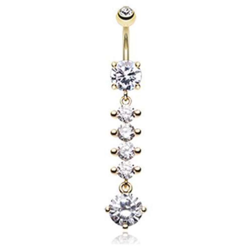 Clear Golden Classy Multi-Gem Sparkle Belly Buton Ring 14G (1.6mm) Length: 3/8″ (10mm)