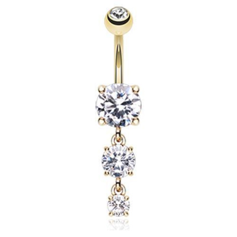 Clear Golden Gem Cascade Dangle Belly Ring 14G (1.6mm) Length: 3/8″ (10mm)