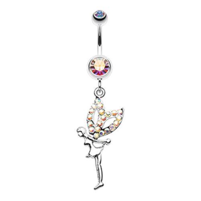 Aurora Borealis Fairy Dazzle Dangle Belly Ring 14G (1.6mm) Length: 3/8″ (10mm)
