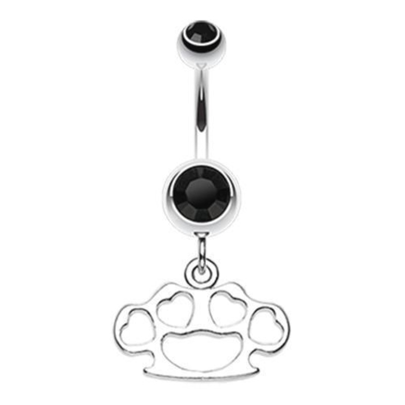Black Multi Hearts Brass Knuckle Dangle Belly Ring 14G (1.6mm) Length: 3/8″ (10mm)