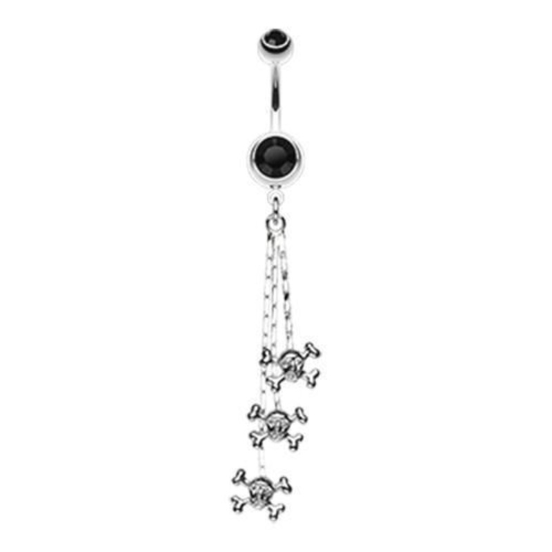 Black Skull Crossbones Dangle Belly Ring 14G (1.6mm) Length: 3/8″ (10mm)