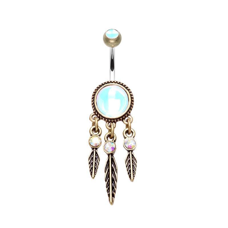 Brass Antique Legend Dreamcatcher Dangle Belly Ring 14G (1.6mm) Length: 3/8″ (10mm)