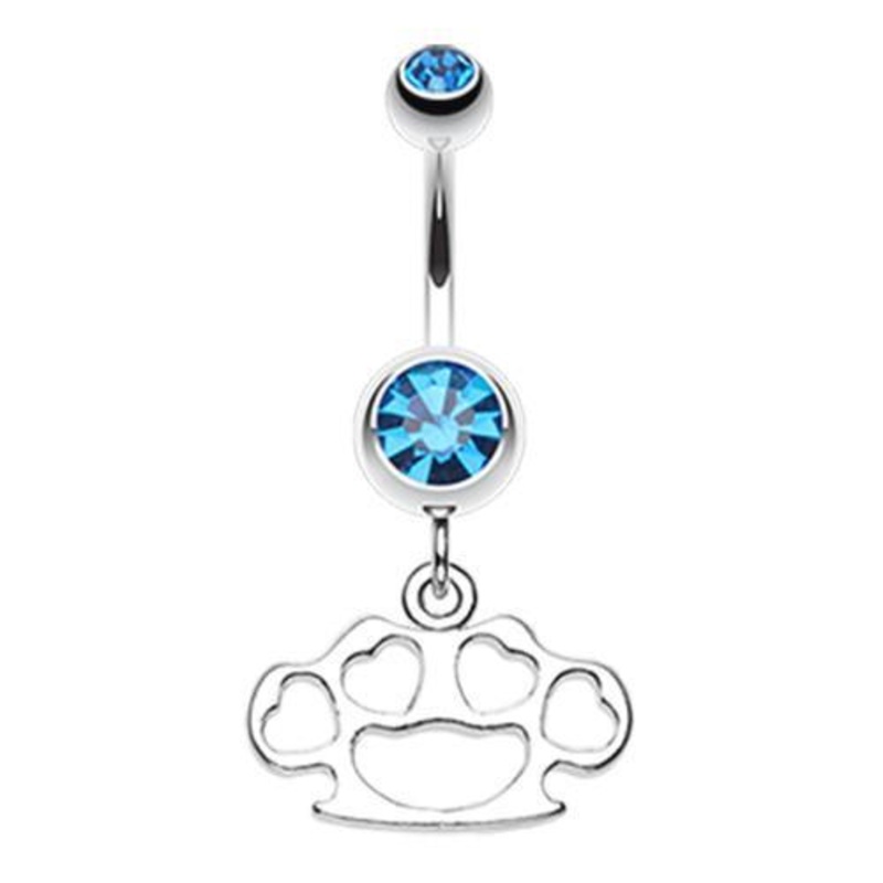 Capri Blue Multi Hearts Brass Knuckle Dangle Belly Ring 14G (1.6mm) Length: 3/8″ (10mm)