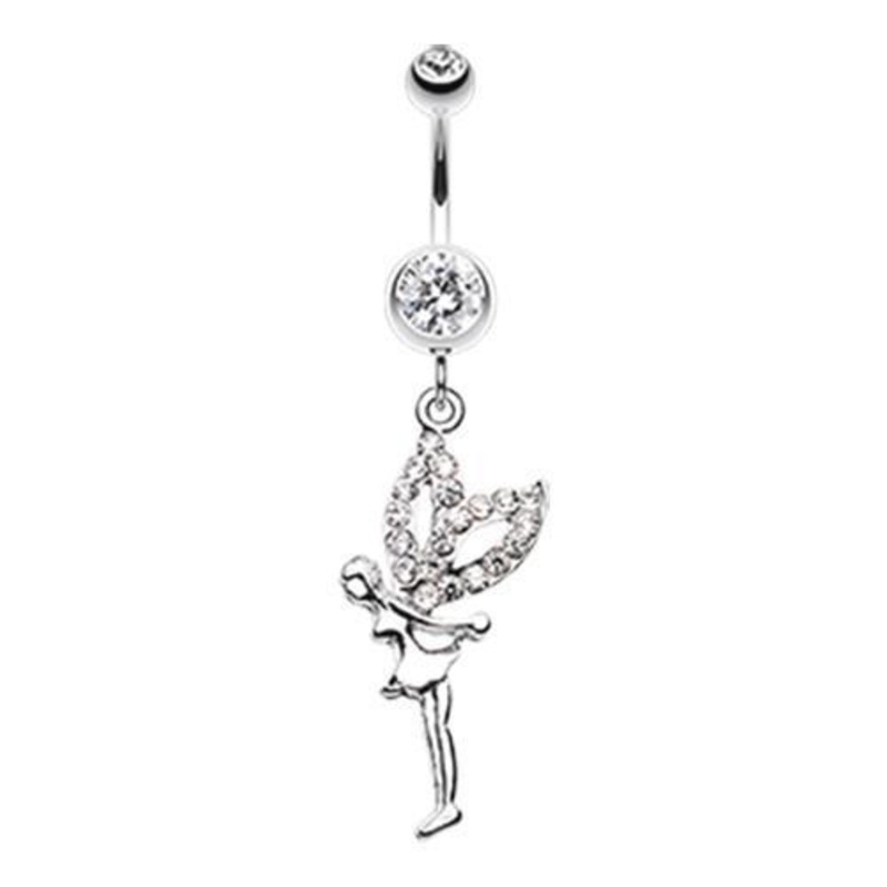 Clear Fairy Dazzle Dangle Belly Ring 14G (1.6mm) Length: 3/8″ (10mm)