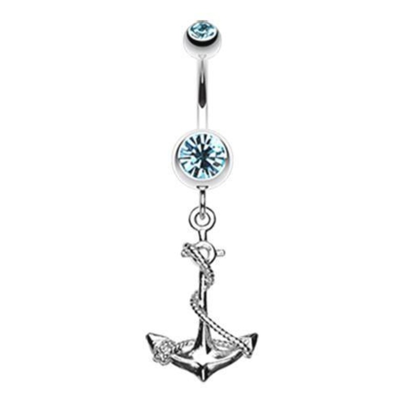 Aqua Classic Rope Anchor Dangle Belly Ring 14G (1.6mm) Length: 3/8″ (10mm)