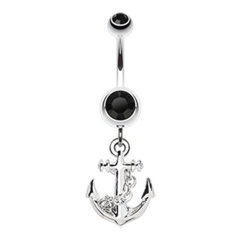 Black Classic Anchor Dangle Belly Ring 14G (1.6mm) Length: 3/8″ (10mm)