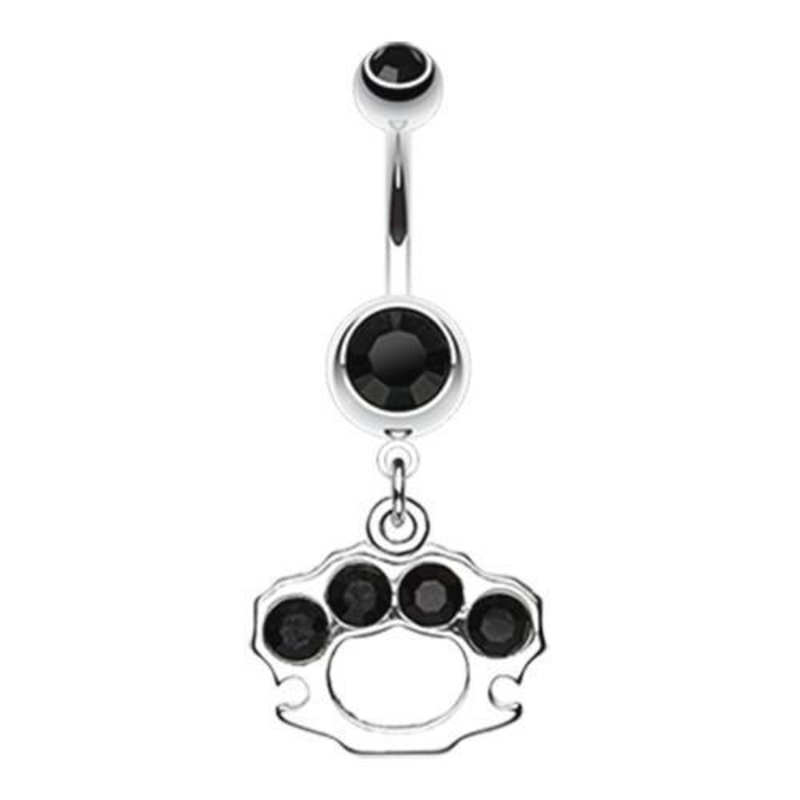 Black Sparkling Brass Knuckle Dangle Belly Ring 14G (1.6mm) Length: 3/8″ (10mm)